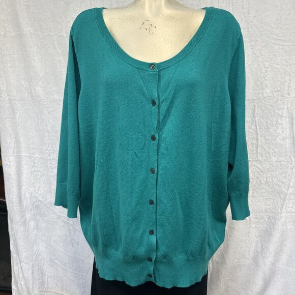 Lane Bryant Women's Plus  Size 26/28 Cardigan Sweater BASIC‎ Green Long Sleeve - Picture 1 of 10